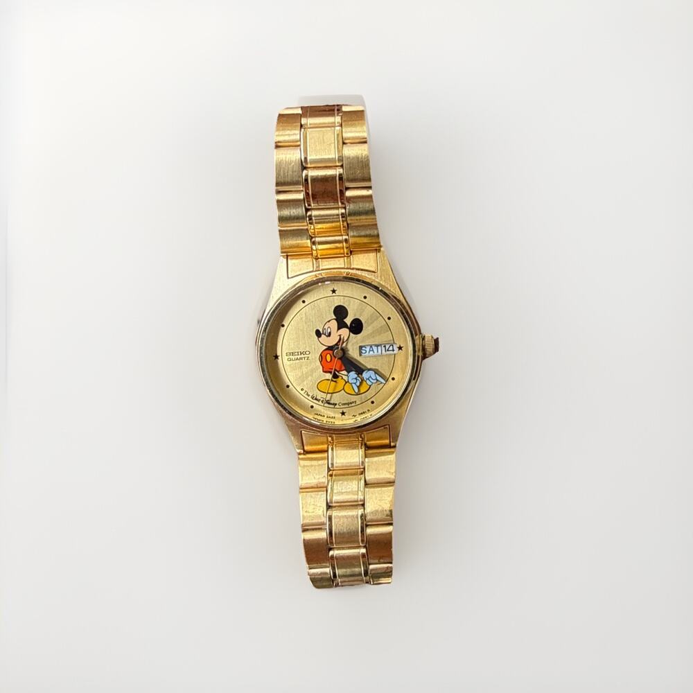 Vintage Seiko Mickey Mouse Watch with Starburst Dial Gold Plated